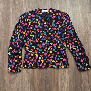 Vintage 1980s Albert nipon  100% silk Colorful Heart Patterned Blazer